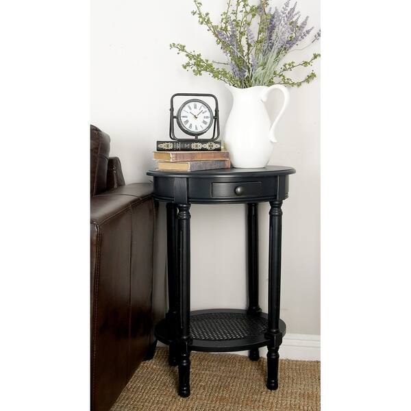 Traditional 28 Inch Round Distressed Black Accent Table by Studio 350