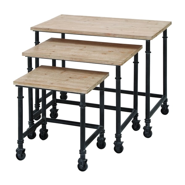 Accent Collection Black/Brown Metal/Wood 30-inch, 23-inch and 16-inch Set of 3 Nesting Tables