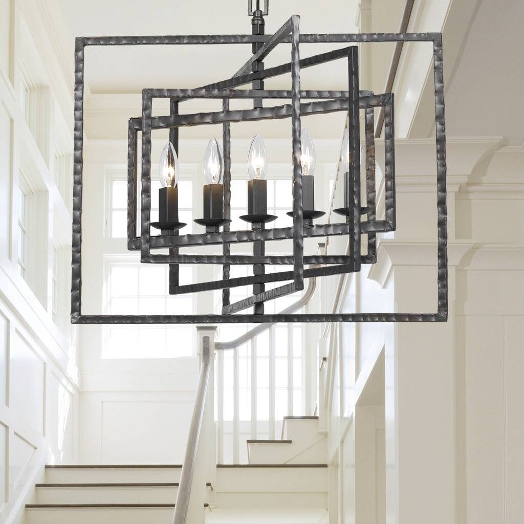 5-light Raw Grey Steel Chandelier - Chandeliers For Bedrooms by Overstock.com