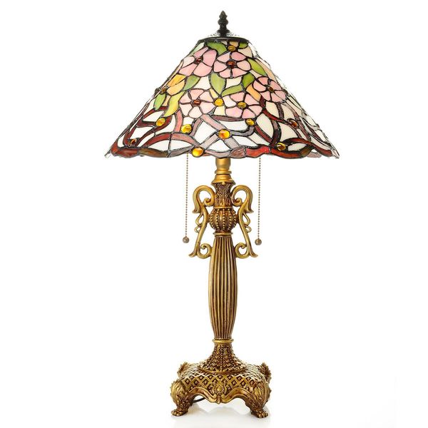 Byzantium Two Light Floral Stained Glass 26 Inch Tiffany Style Table Lamp