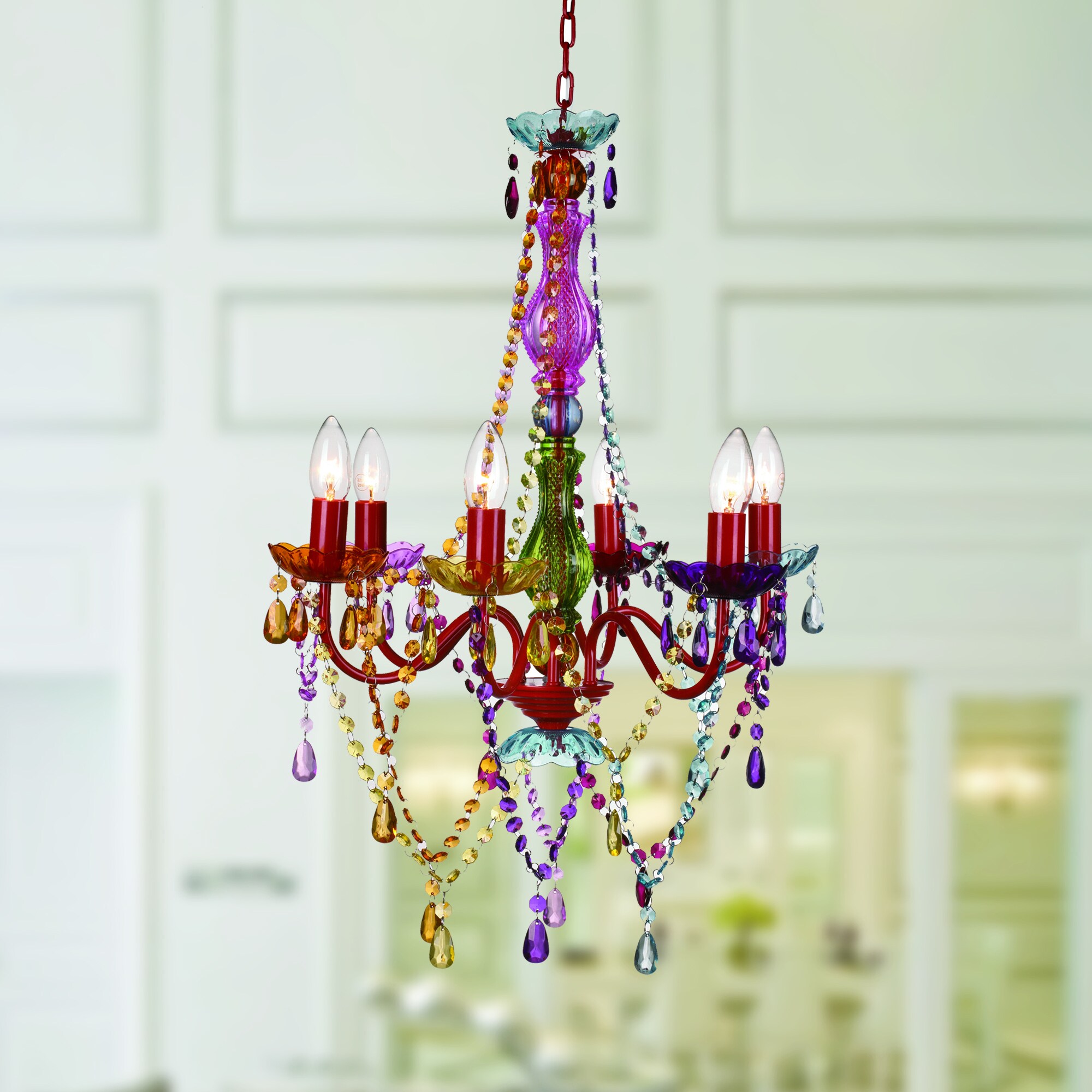 Eliosha 6 Light Multi Colored 46 Inch Acrylic Chandelier Eliosha 6 Light Multi Colored 46 Inch