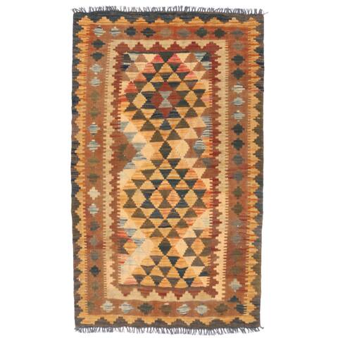 Handmade One-of-a-Kind Wool Mimana Kilim (Afghanistan) - 3' x 4'11