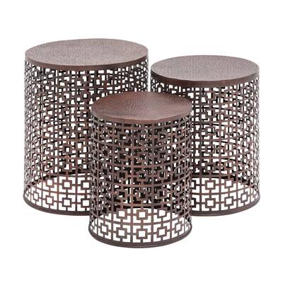 Brown Metal Drum Accent Tables (Set of 3)