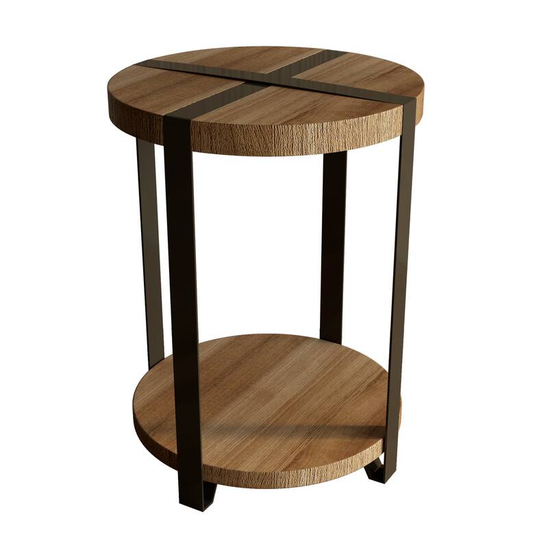Carbon Loft Kenyon Natural Reclaimed Wood/Metal Rustic Round End Table
