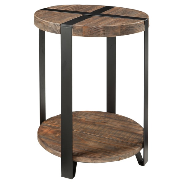 round reclaimed wood end table