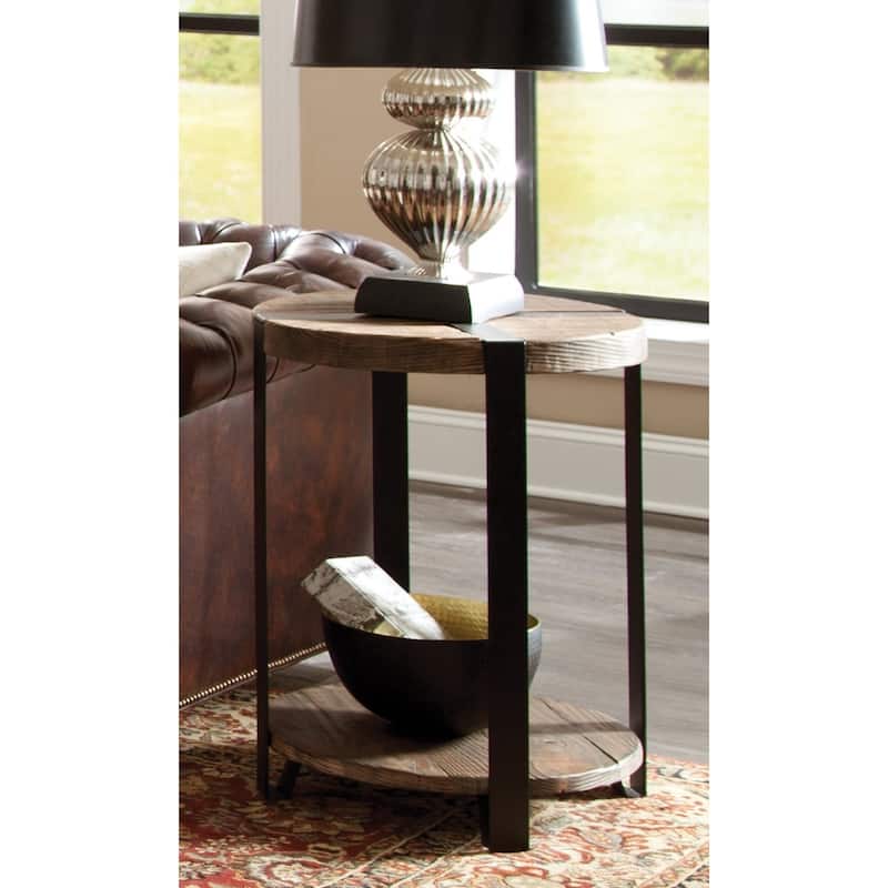Carbon Loft Kenyon Natural Reclaimed Wood/Metal Rustic Round End Table