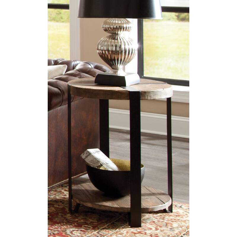 Carbon Loft Kenyon Natural Reclaimed Wood/Metal Rustic Round End Table