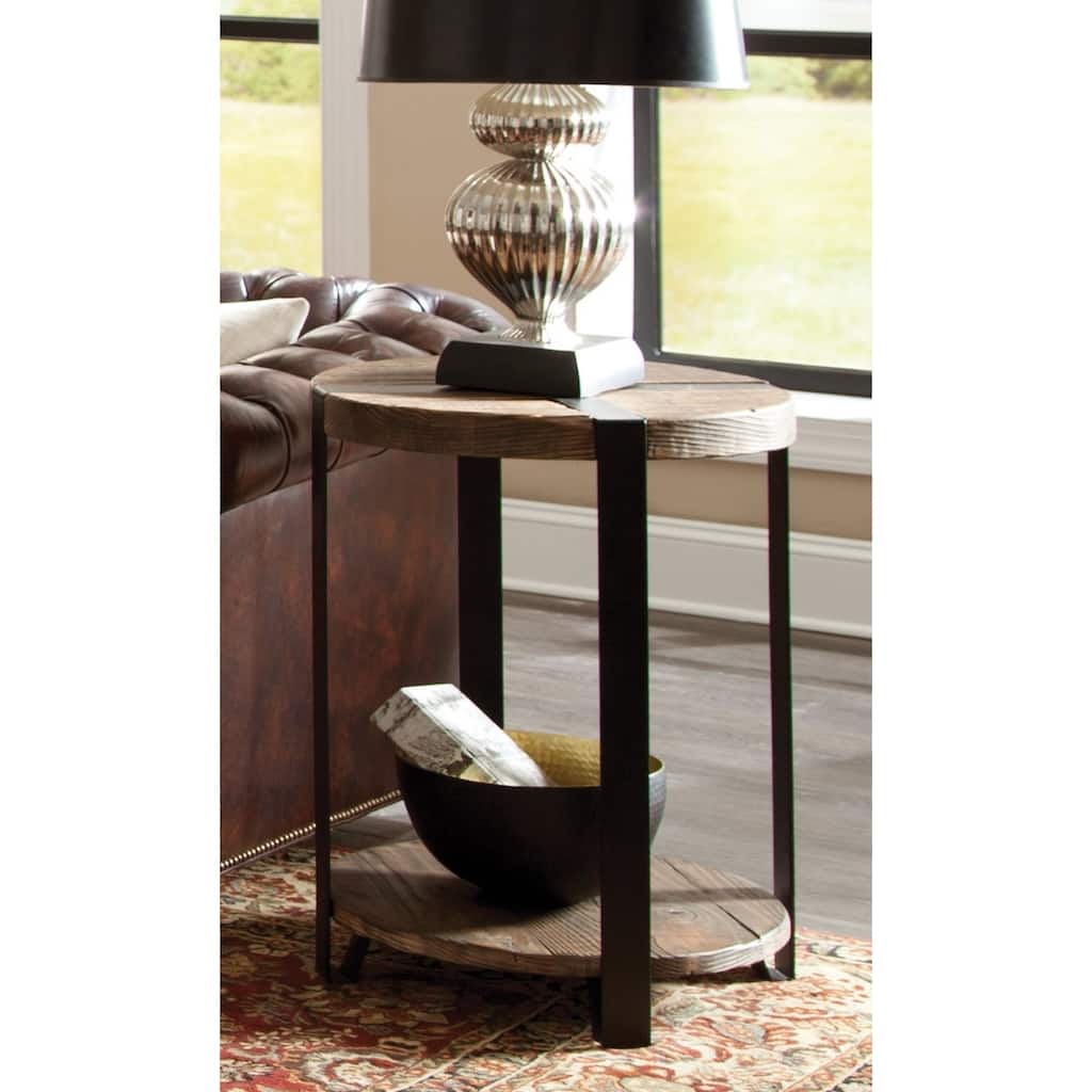 Carbon Loft Kenyon Natural Reclaimed Wood/Metal Rustic Round End Table