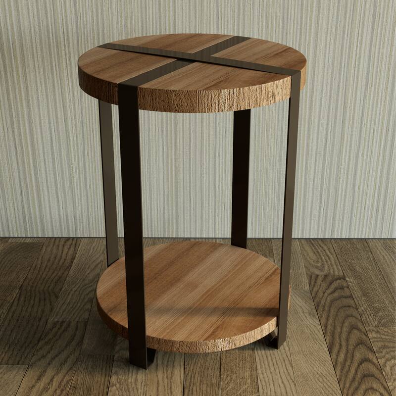 Carbon Loft Kenyon Natural Reclaimed Wood/Metal Rustic Round End Table