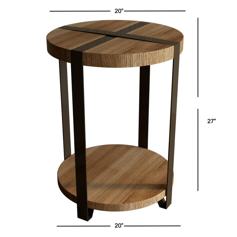 Carbon Loft Kenyon Natural Reclaimed Wood/Metal Rustic Round End Table