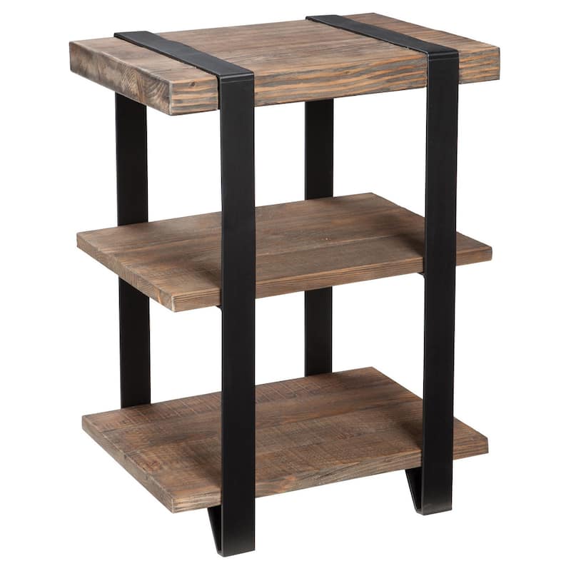 Carbon Loft Kenyon Reclaimed Wood with Metal Straps 3-shelf End Table