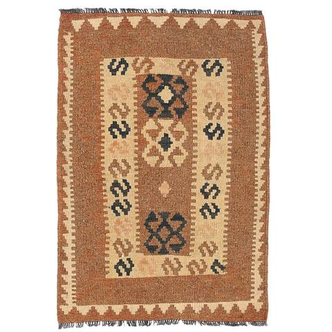 Handmade One-of-a-Kind Wool Mimana Kilim (Afghanistan) - 2'1 x 3'2