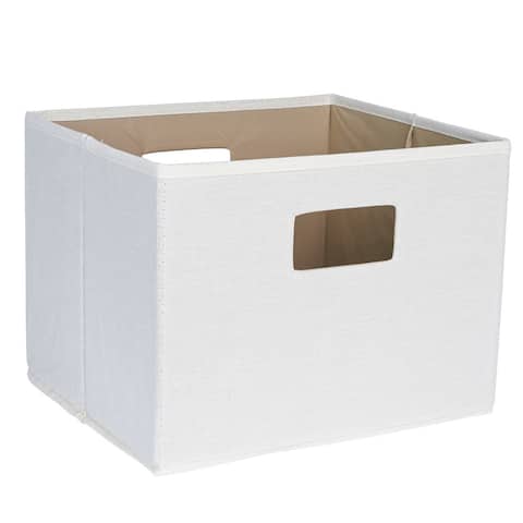 Household Essentials White/Grey/Green/Off-white/Brown Fabric 10-inch x 13-inch x 11.5-inch Cutout Handles Open Storage Bin