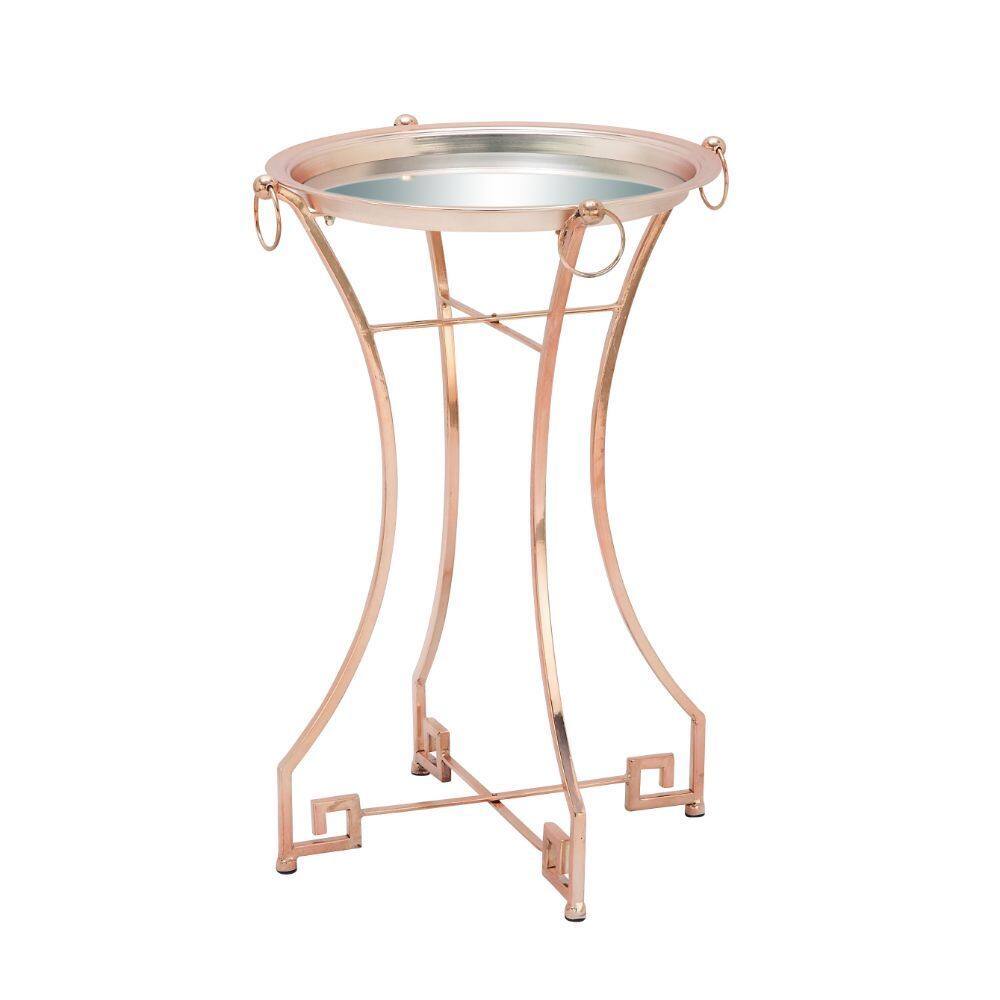Pink Metal Mirror-top Accent Table