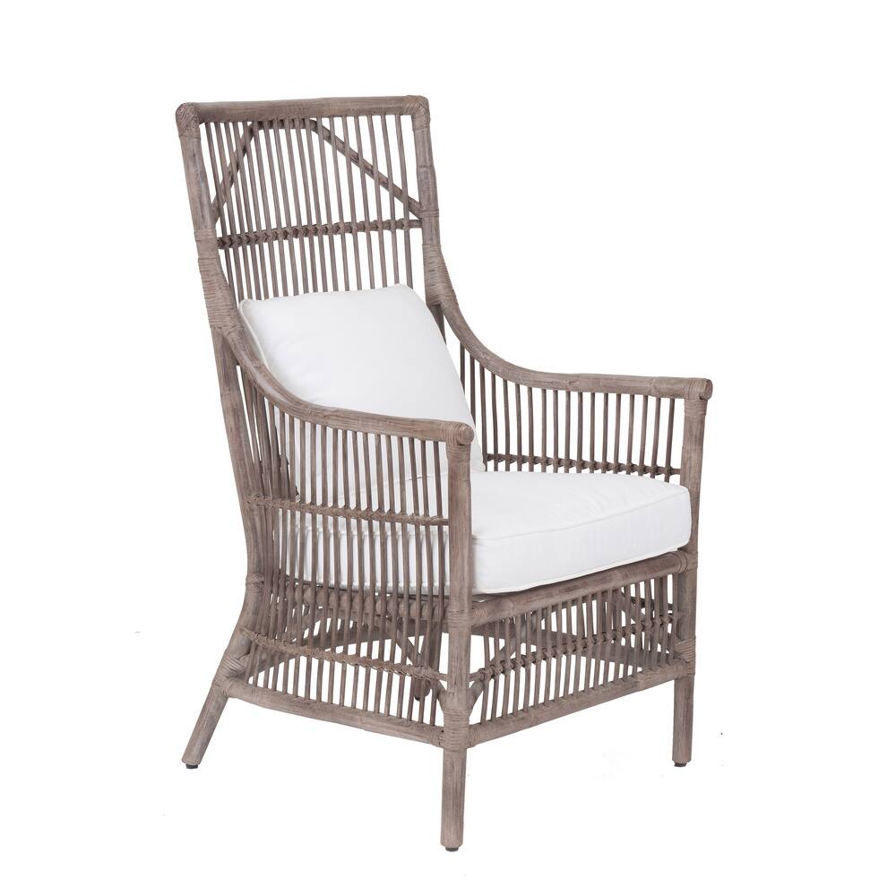 Handmade Natural Rattan High Back Cushioned Arm Chair by East at Main