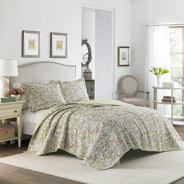 Laura Ashley Delia Neutral Cotton Reversible Quilt Set - Free Shipping ...