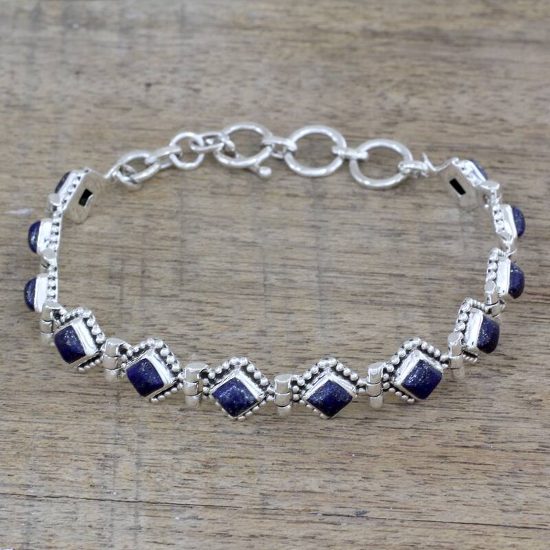 NOVICA Handmade Deep Blue Diamonds Sterling Silver Lapis Lazuli Bracelet (India)