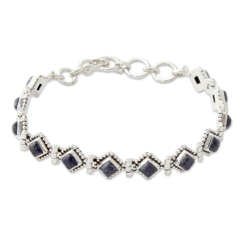 NOVICA Handmade Deep Blue Diamonds Sterling Silver Lapis Lazuli Bracelet (India)
