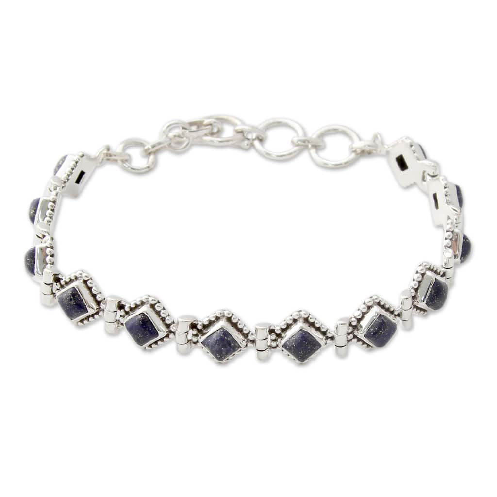 NOVICA Handmade Deep Blue Diamonds Sterling Silver Lapis Lazuli Bracelet (India)