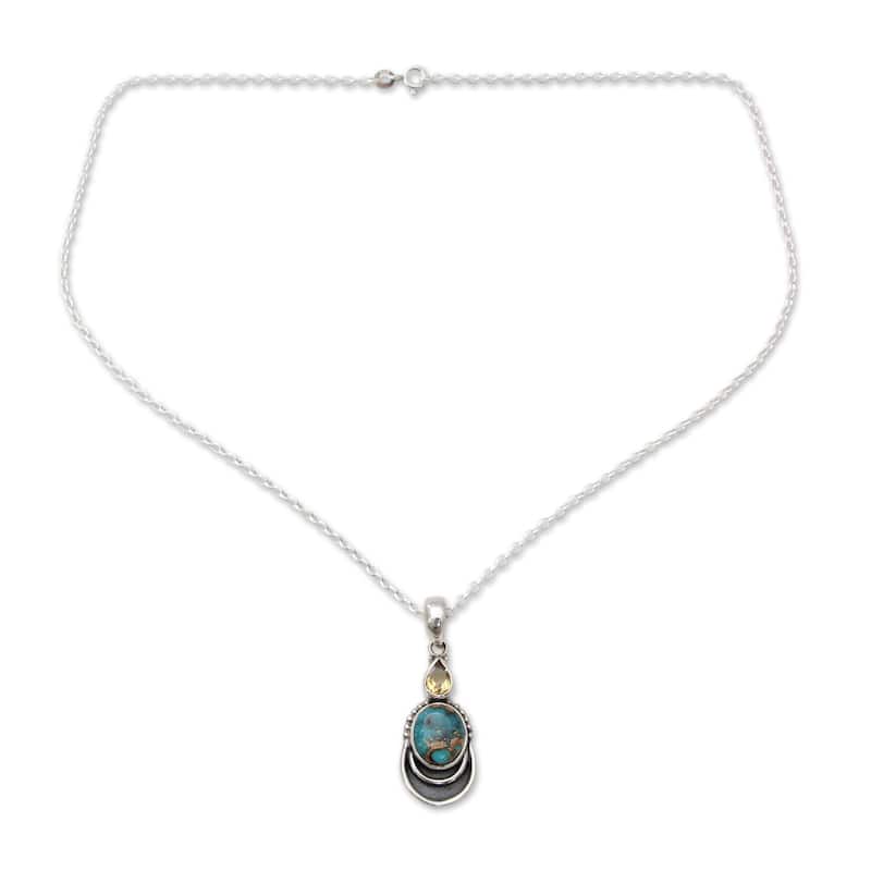 NOVICA Handmade Sterling Silver Eternal Allure Citrine Turquoise Necklace (India)