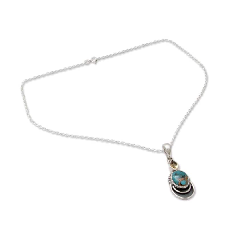 NOVICA Handmade Sterling Silver Eternal Allure Citrine Turquoise Necklace (India)