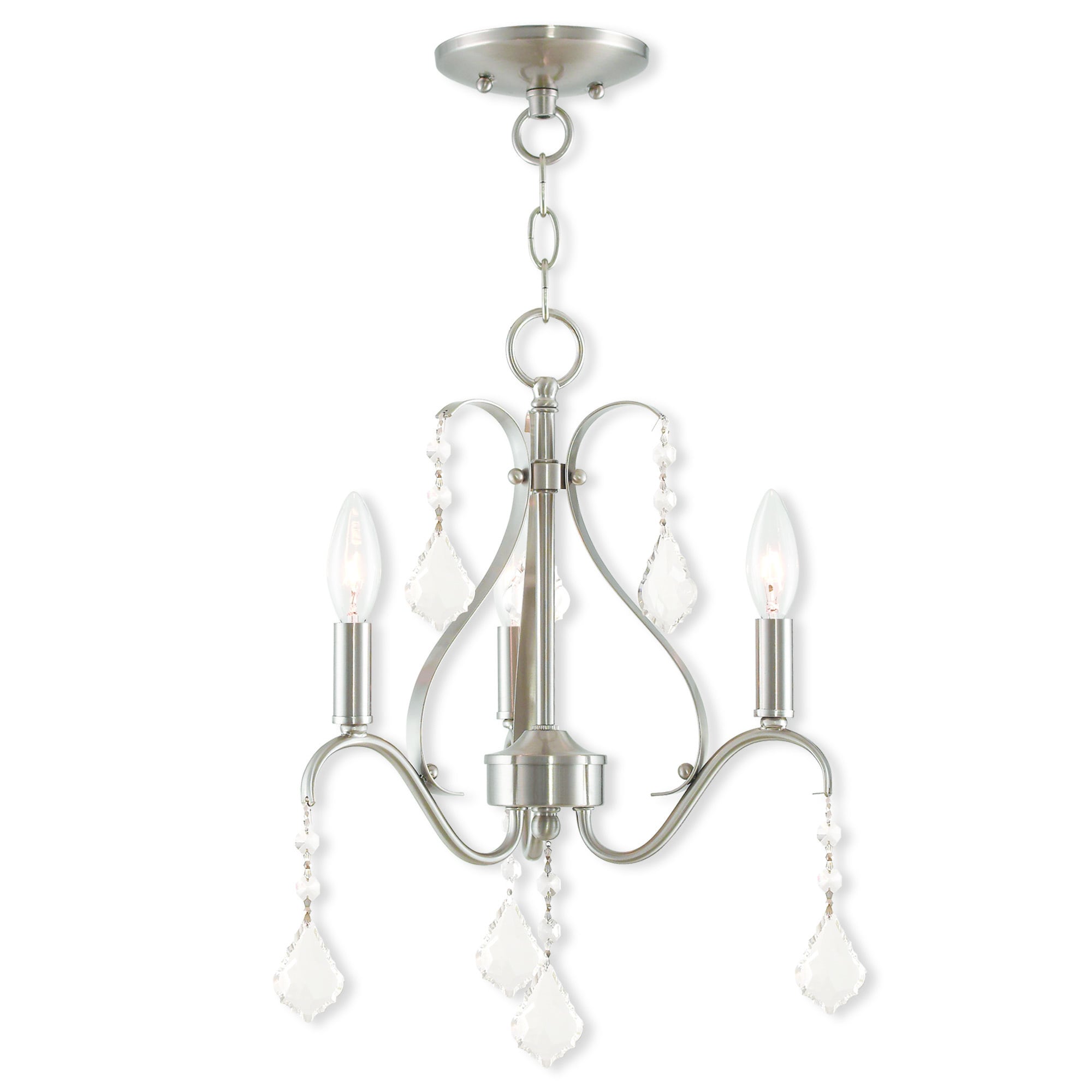 Livex Lighting Caterina Brushed Nickel 3-light Mini Crystal Chandelier (Brushed Nickel) - Chandeliers For Bedrooms by Overstock.com