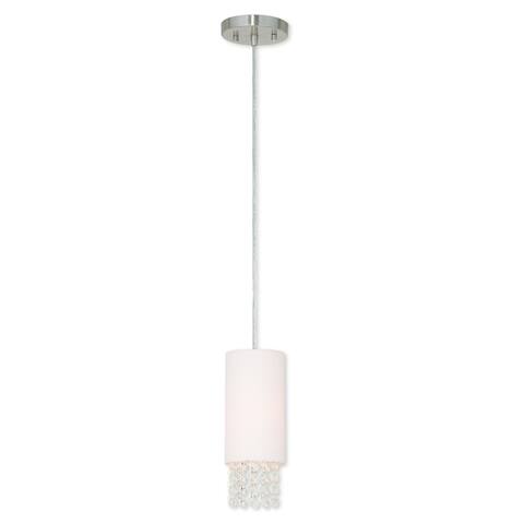 Livex Lighting Carlisle Brushed-nickel White Linen Crystal 1-light Mini Pendant