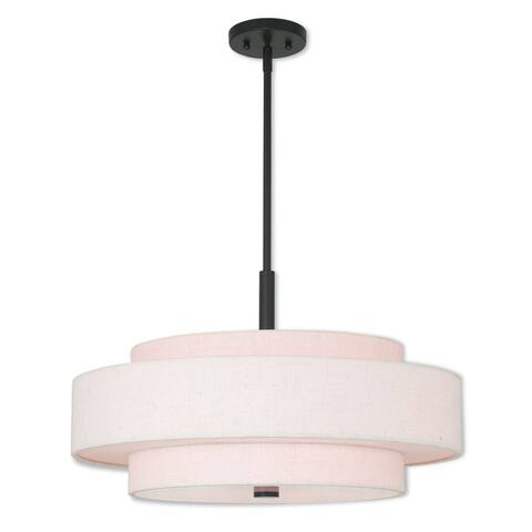 Livex Lighting Meridian English Bronze Steel/Fabric/Linen 5-light Pendant