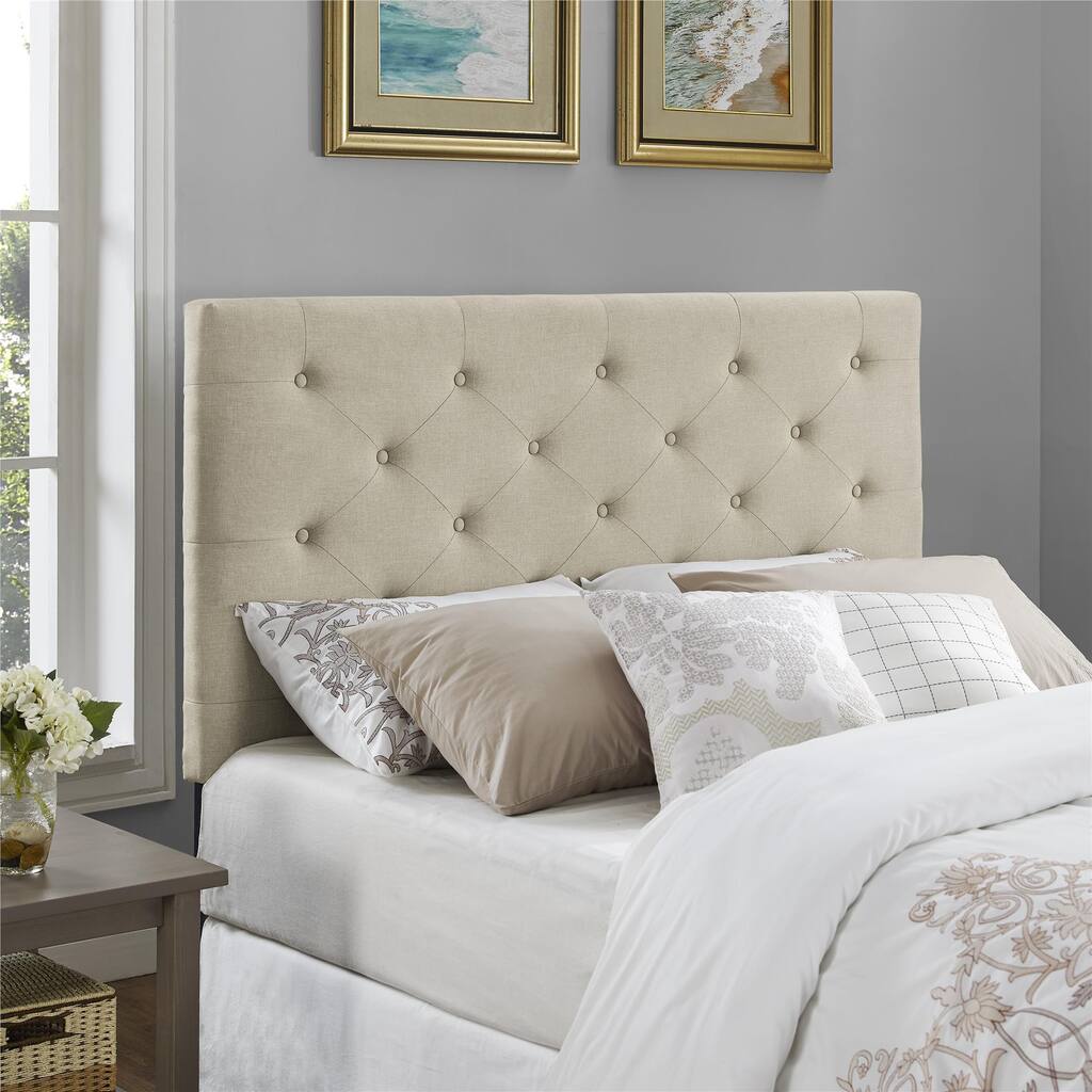 Dorel Living Button Tufted Beige Upholstered Headboard