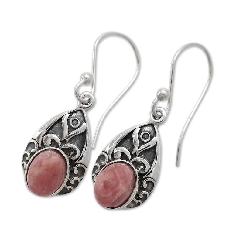 NOVICA Handmade Sterling Silver 'Agra Princess' Agate Earrings (India) - 1.3*0.4