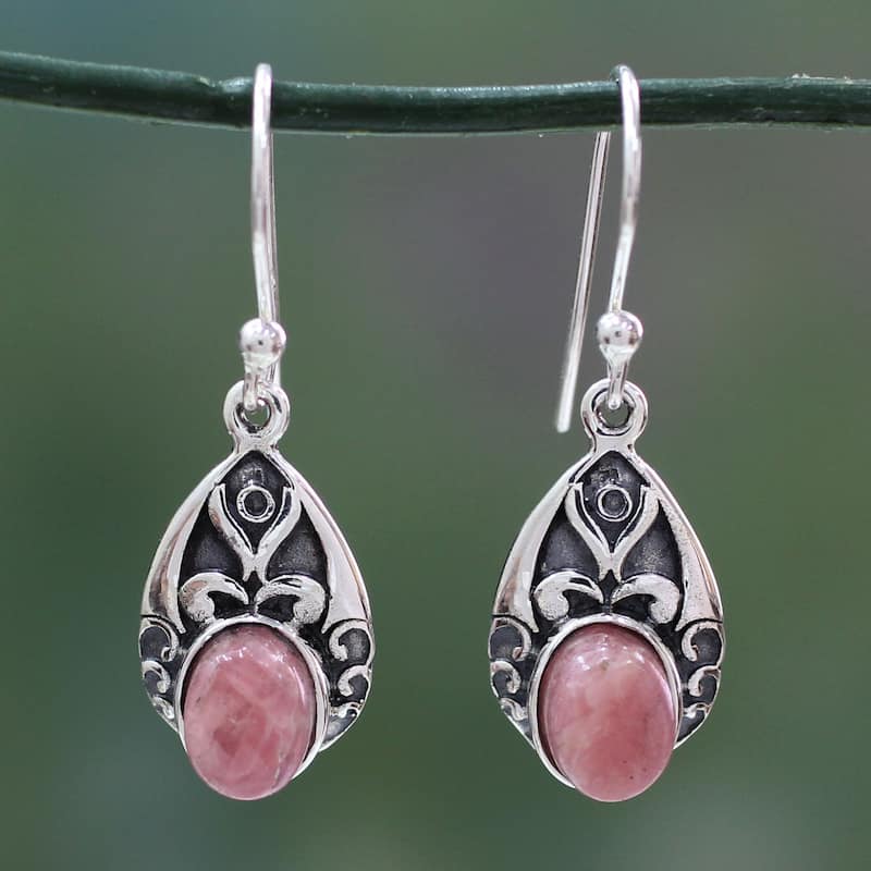 NOVICA Handmade Sterling Silver 'Agra Princess' Agate Earrings (India) - 1.3*0.4