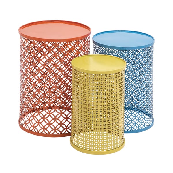 Blue/Yellow/Orange Metal Set of 3 Nesting Accent Tables