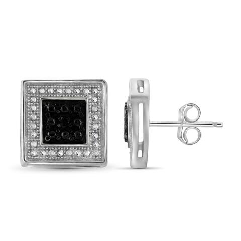 Jewelonfire Sterling Silver Black Diamond Accent Earrings - White