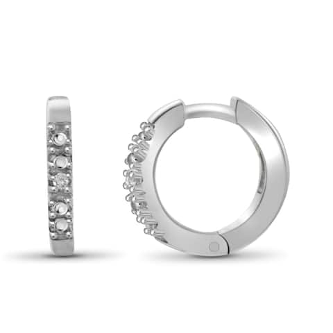 Jewelonfire Sterling Silver White Diamond Accent Hoop Earrings