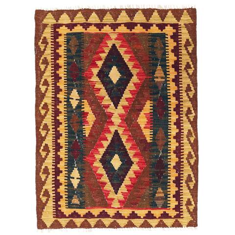 Handmade One-of-a-Kind Wool Mimana Kilim (Afghanistan) - 2'9 x 3'6