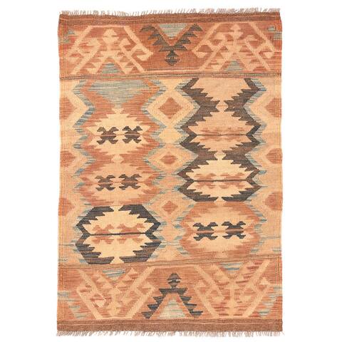 Handmade One-of-a-Kind Wool Mimana Kilim (Afghanistan) - 2'10 x 4'2