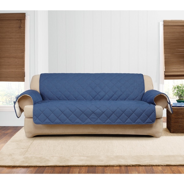 Sure Fit Quilted Denim Sherpa Sofa Furniture Protector On Sure Fit Quilted Denim Sherpa Sofa Furniture Protector