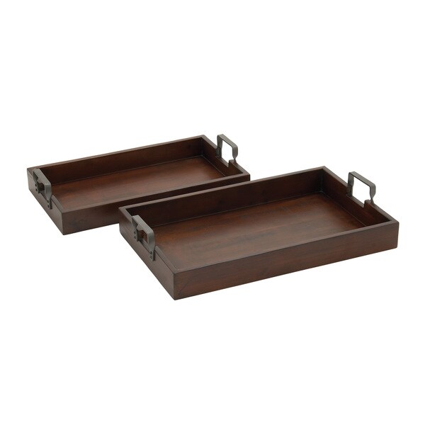 Dark Brown Wood Metal Tray Set Of 2 22 20 W Free Shipping Dark Brown Wood Metal Tray Set Of 2 22