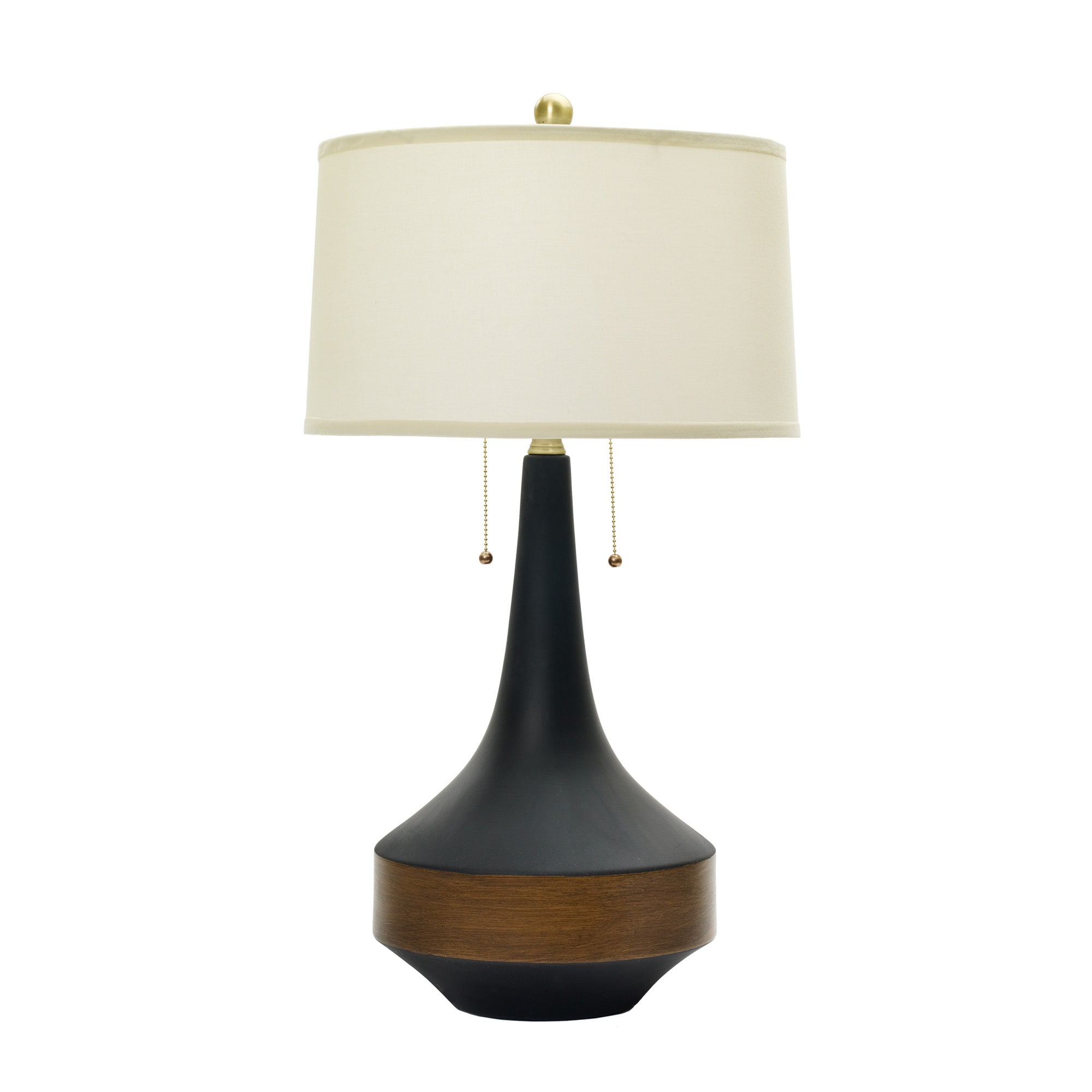 Shop 31 Inch Ceramic Table Lamp In Matte Black W Dark Oak Wood Accent Overstock 11953017