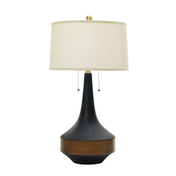 Shop 31 Inch Ceramic Table Lamp In Matte Black W Dark Oak Wood Accent Overstock 11953017