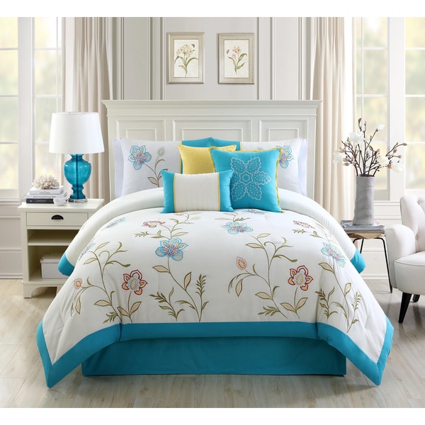 Teagan Blue Embroidery 7-piece Comforter Set