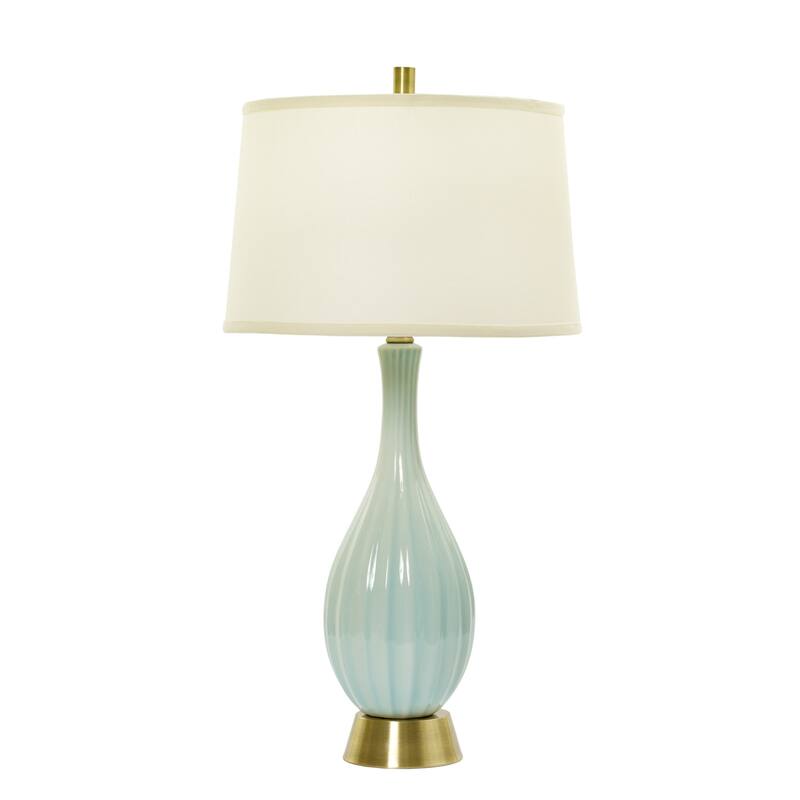 32-inch Spa Blue Crackle &, Silver Ceramic Table Lamp w/Ripple Design