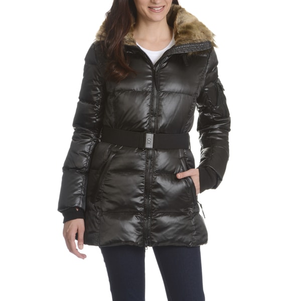 Shop S13/NYC Women's Quilted Faux Fur Trim Hood Belted Down Coat - Free ...