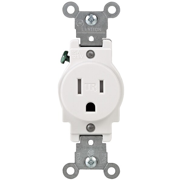 Leviton 131-T5015-00W 15 Amp White Narrow Body Single Receptacle