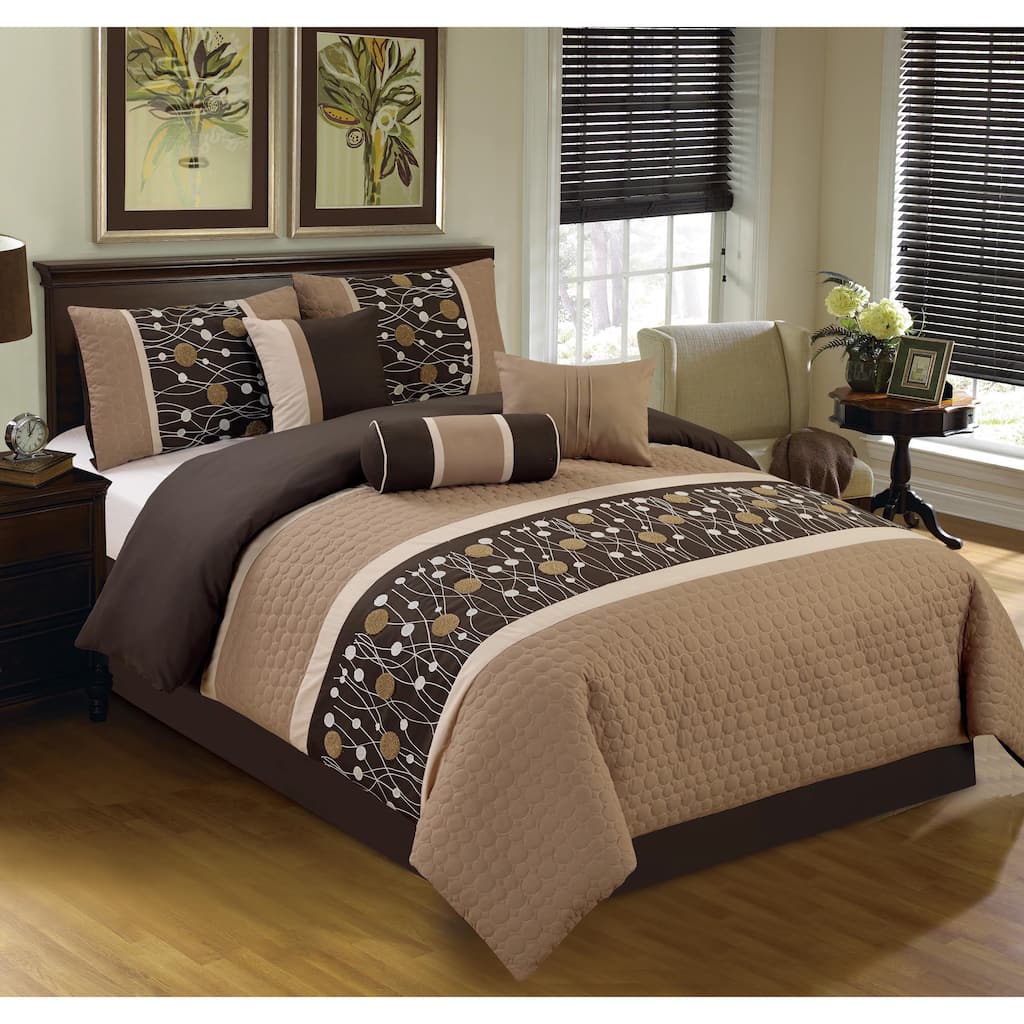 Chinensis Brown Embrodiery 7-piece Comforter Set