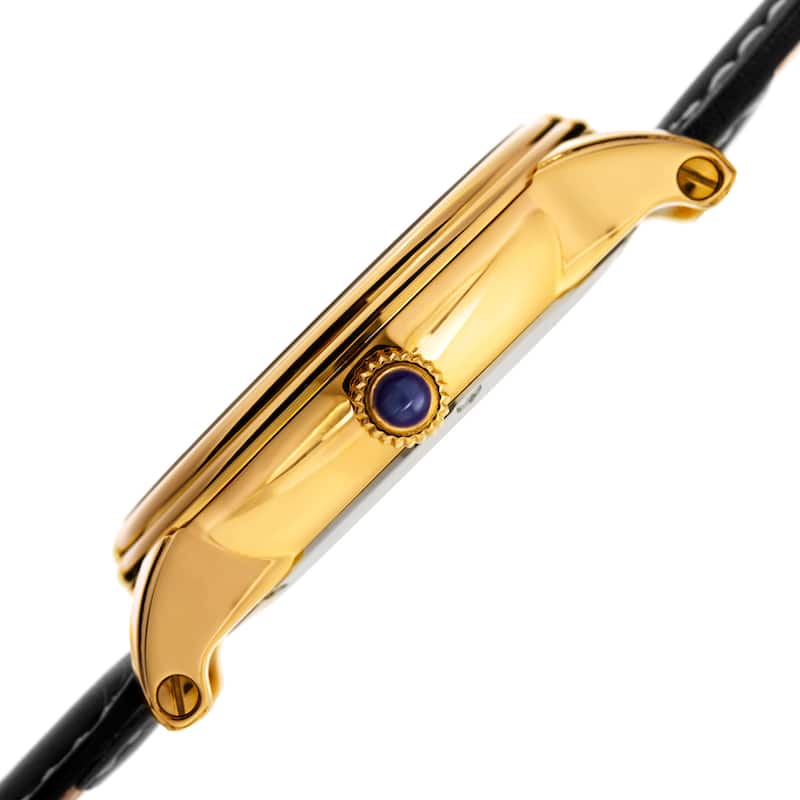 Akribos XXIV Men's Quartz Retrograde Dual-Time Gold-Tone Leather Strap Watch