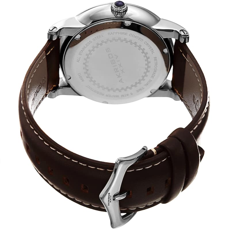 Akribos XXIV Men's Quartz Retrograde Dual-Time Blue Leather Strap Watch