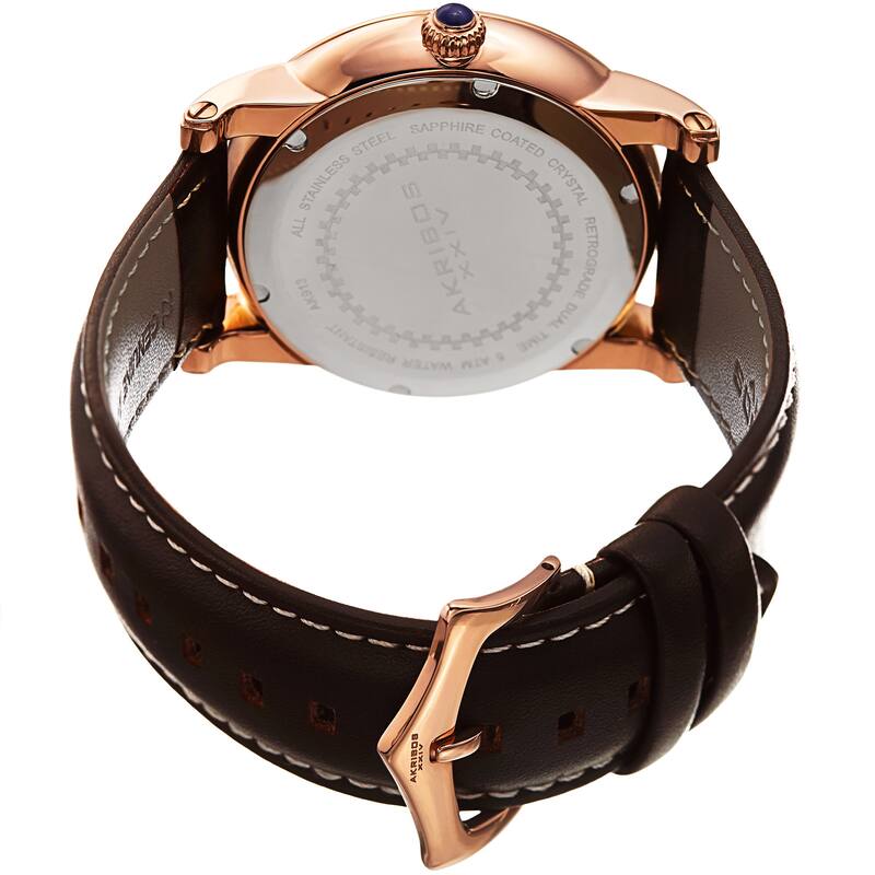 Akribos XXIV Men's Quartz Retrograde Dual-time Watch with Brown Leather Strap