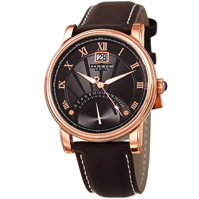 Akribos XXIV Men's Quartz Retrograde Dual-time Watch with Brown Leather Strap
