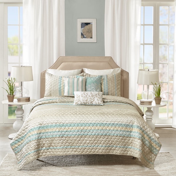 Madison Park Jade Taupe Quilted 6-piece Coverlet Set